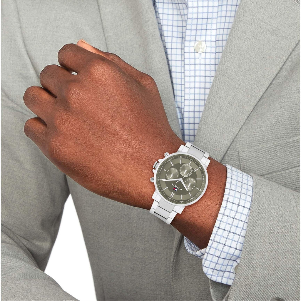 Tommy Hilfiger Tyson Chronograph Green Dial Silver Steel Strap Watch For Men - 1710587 Buy Now By Tommy Hilfiger
