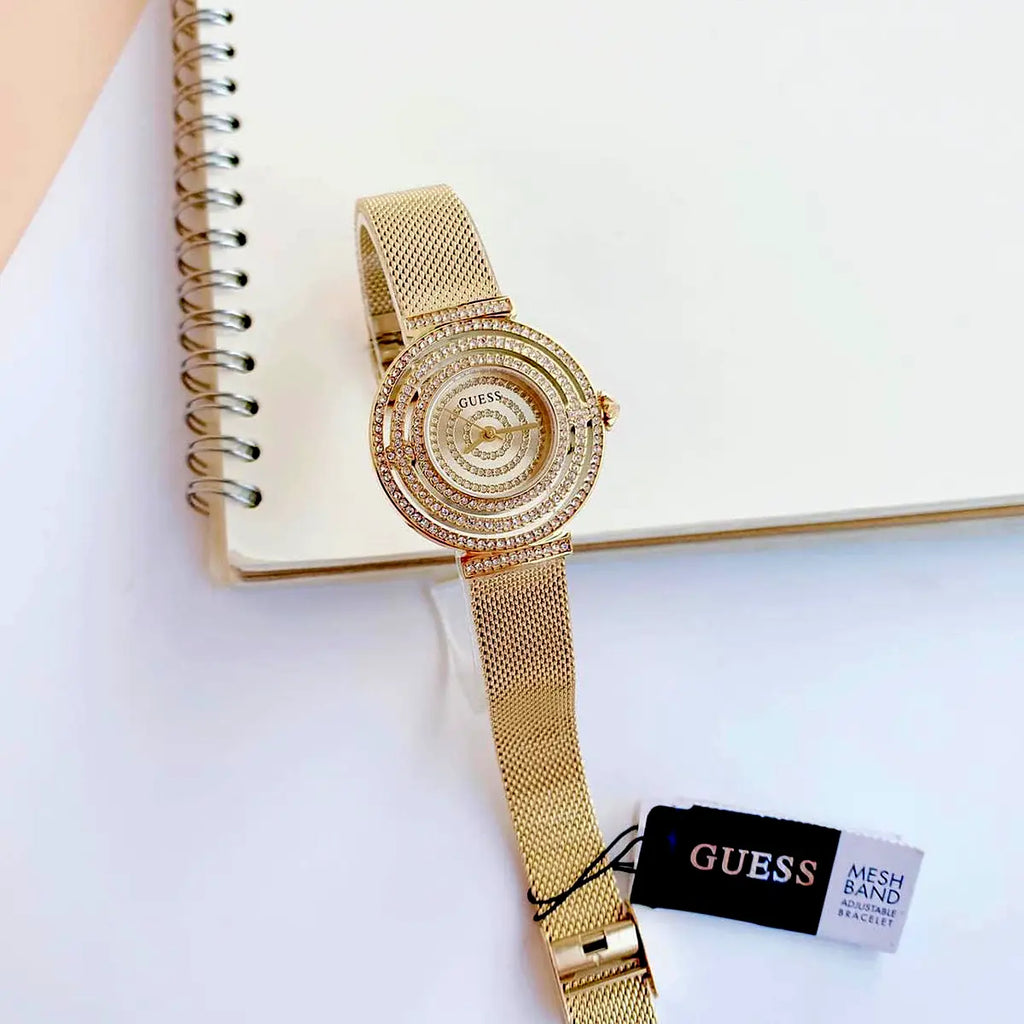 Guess Dream Quartz Gold Dial Gold Mesh Strap Watch For Women - GW0550L2 Buy Now By Guess