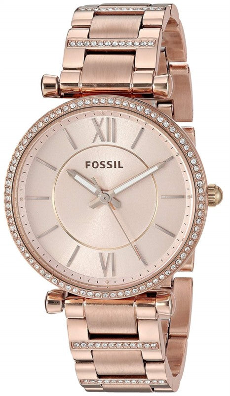 Fossil Carlie Rose Gold Dial Rose Gold Steel Strap Watch for Women - ES4301 Buy Now By Fossil