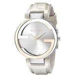 Gucci Interlocking 18K Gold Silver Dial White Leather Strap Watch For Women - YA133303 Buy Now By Gucci