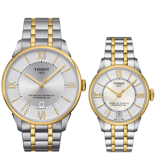 Tissot Chemin Des Tourelles Powermatic 80 Lady Mother of Pearl White Dial Two Tone Steel Strap Watch For Women - T099.207.22.118.00 Buy Now By Tissot
