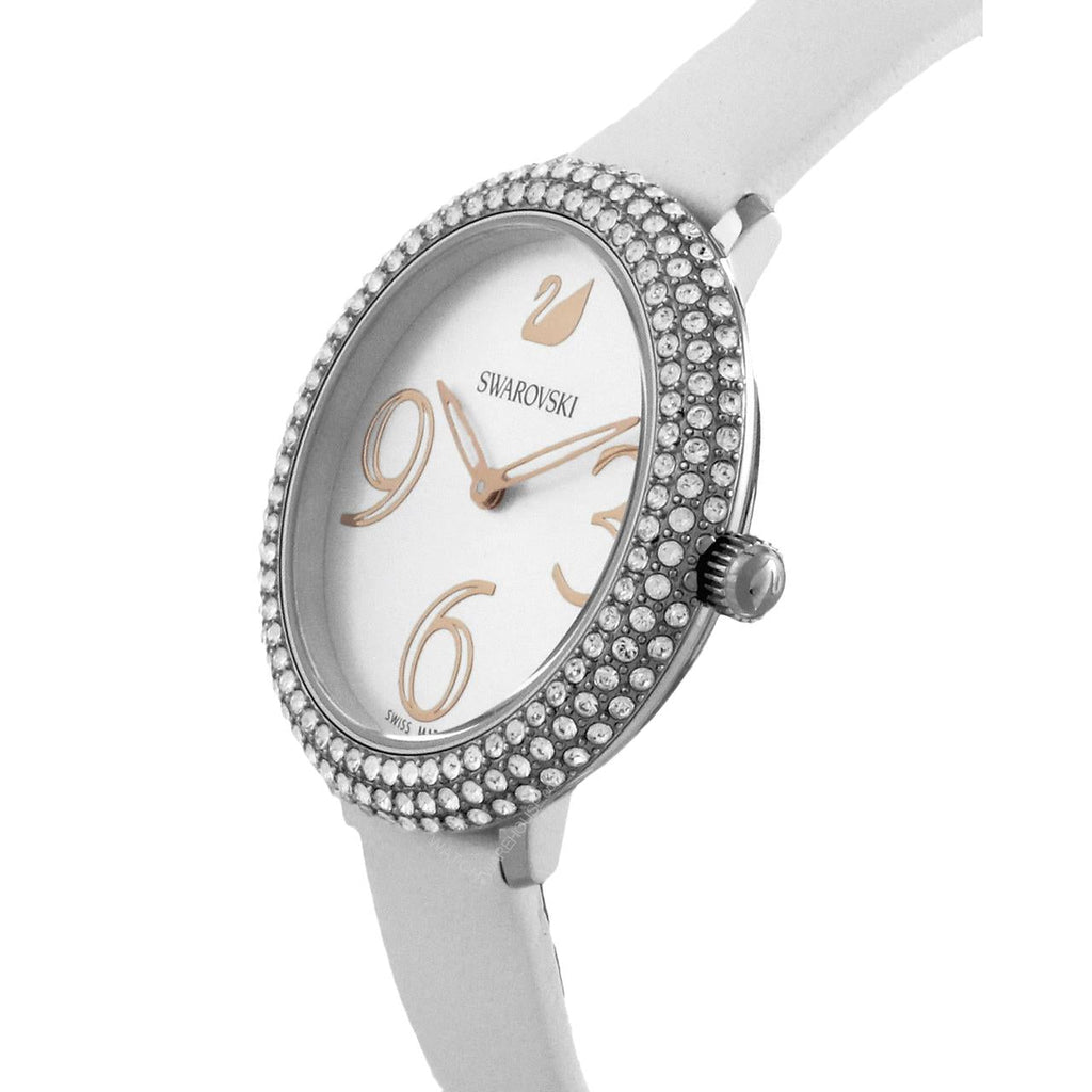 Swarovski Crystal Frost Silver Dial White Leather Strap Watch for Women - 5484070 Buy Now By Swarovski