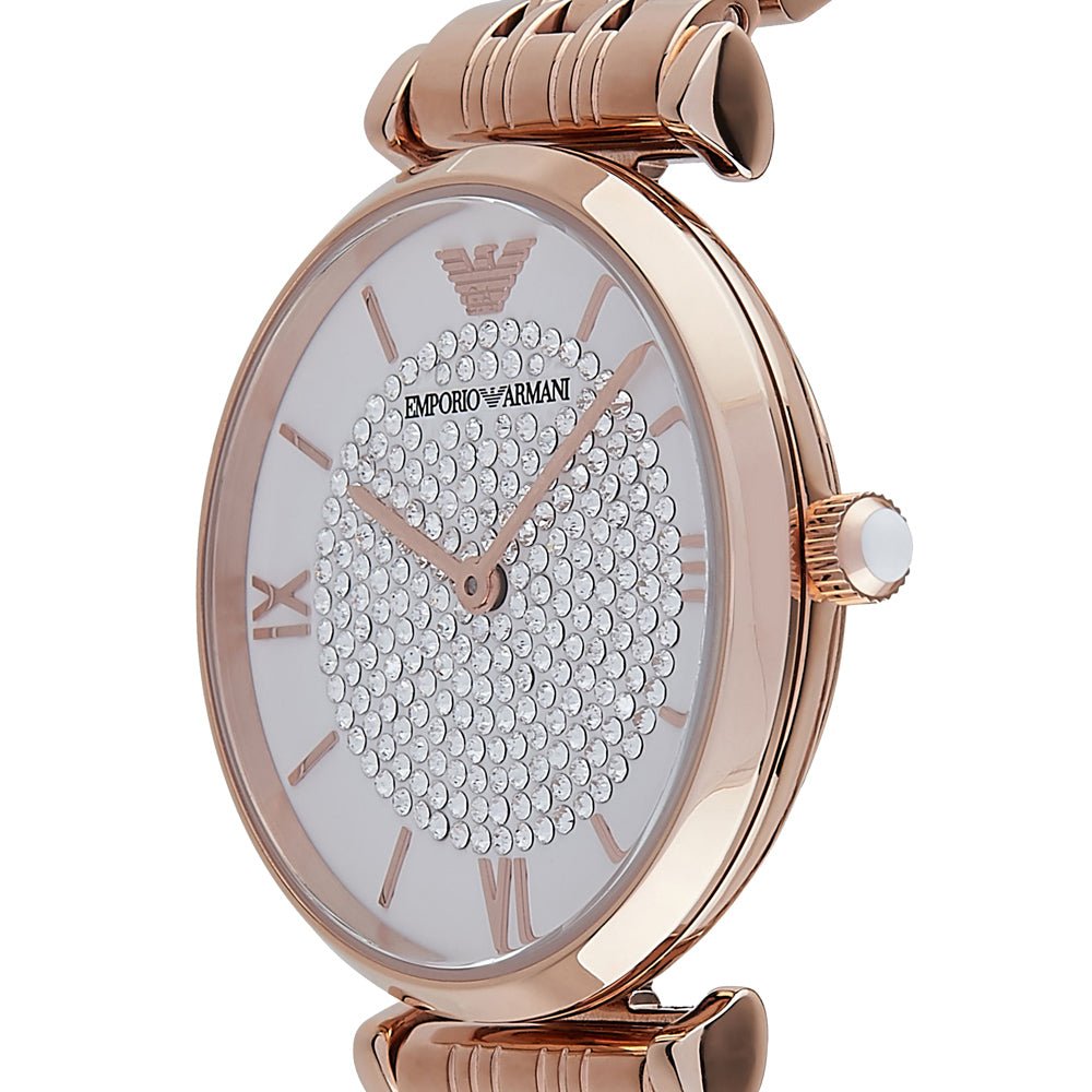 Emporio Armani T-Bar Gianni Crystal Pave Dial Rose Gold Steel Strap Watch For Women - AR11244 Buy Now By Emporio Armani
