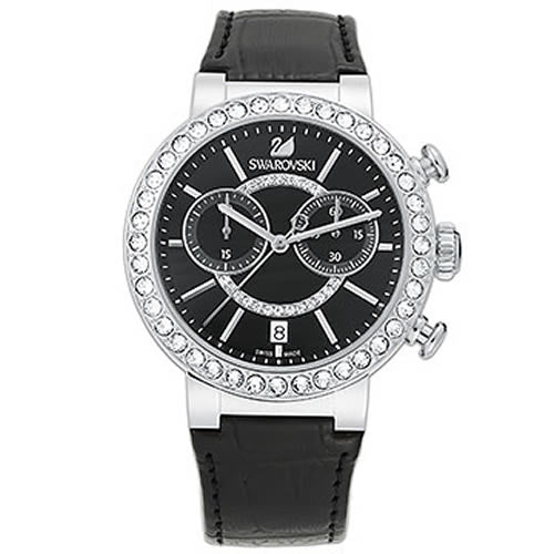 Swarovski Citra Sphere Chronograph Black Dial Black Leather Strap Watch for Women - 5027131 Buy Now By Swarovski