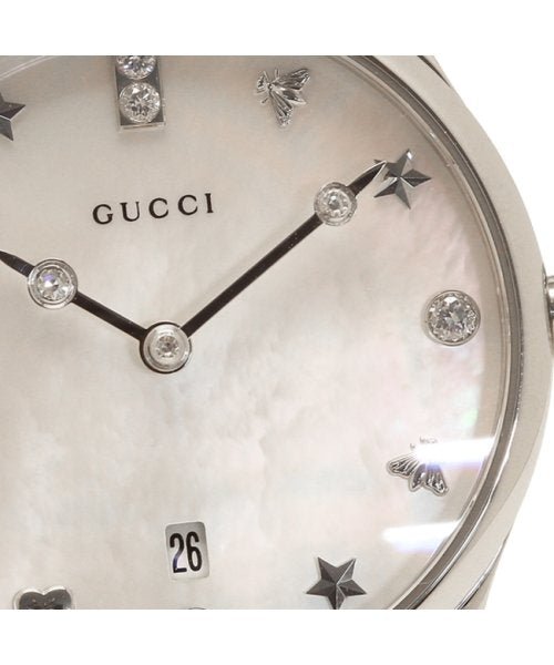 Gucci G-Timeless Mother of Pearl White Dial White Leather Strap Watch For Women - YA126597 Buy Now By Gucci