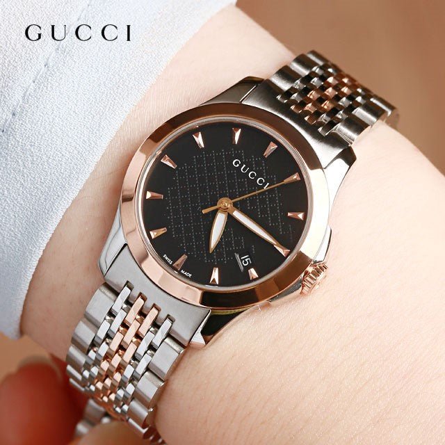 Gucci G Timeless Black Dial Two Tone Steel Strap Watch For Women - YA126512 Buy Now By Gucci