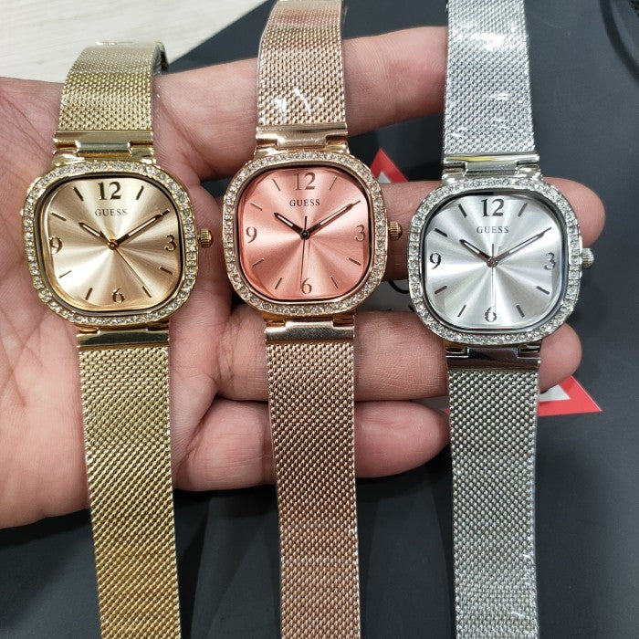 Guess Tapestry Diamonds Rose Gold Dial Rose Gold Mesh Bracelet Watch for Women - GW0354L3 Buy Now By Guess