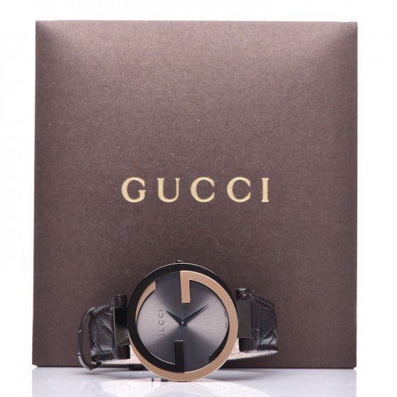 Gucci Interlocking G 18K Gold Black Dial Brown Leather Strap Watch For Women - YA133304 Buy Now By Gucci