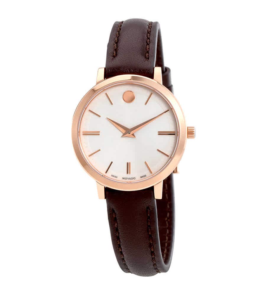 Movado Ultra Slim White Dial Brown Leather Strap Watch For Women - 0607096 Buy Now By Movado