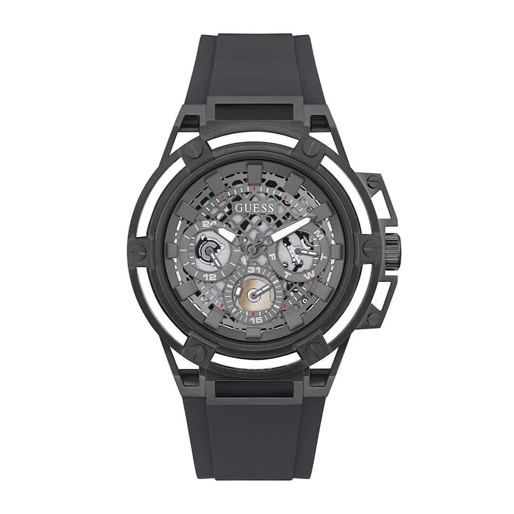 Guess Matrix Multifunction Grey Dial Grey Rubber Strap Watch for Men - GW0423G3 Buy Now By Guess