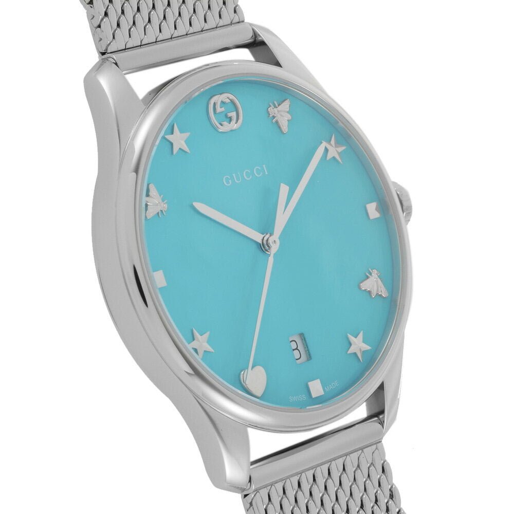 Gucci G-Timeless Turquoise Mother of Pearl Dial Silver Mesh Bracelet Watch For Women - YA126582 Buy Now By Gucci
