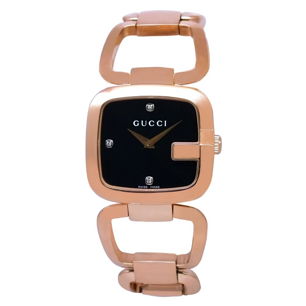 Gucci G Gucci Diamonds Black Dial Rose Gold Steel Strap Watch For Women - YA125409 Buy Now By Gucci