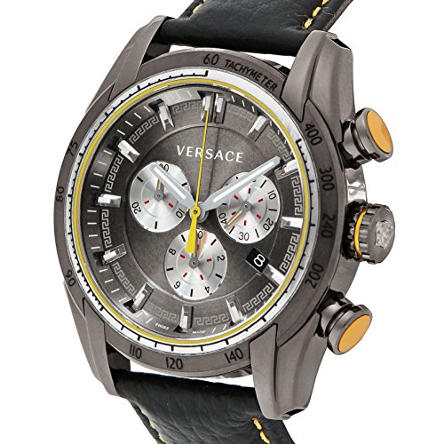Versace V Ray Chronograph Grey Dial Black Leather Strap Watch for Men - VDB020014 Buy Now By Versace