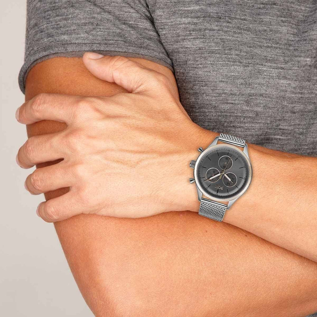 Hugo Boss Companion Chronograph Grey Dial Silver Mesh Bracelet Watch For Men - 1513549 Buy Now By Hugo Boss