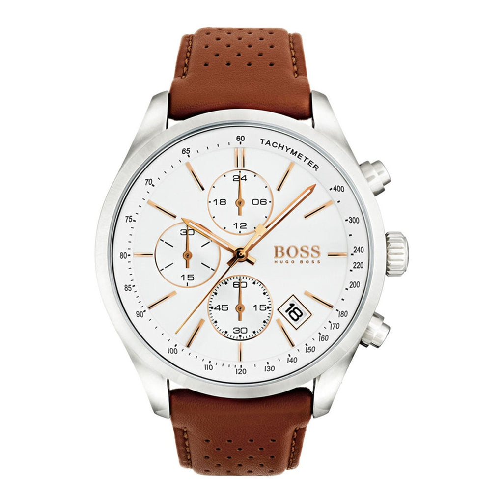Hugo Boss Grand Prix White Dial Brown Leather Strap Watch for Men - 1513475 Buy Now By Hugo Boss