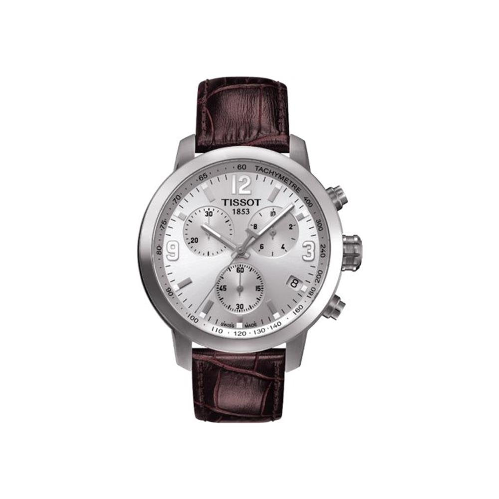 Tissot PRC 200 Chronograph Silver Dial Brown Leather Strap Watch For Men - T055.417.16.037.00 Buy Now By Tissot