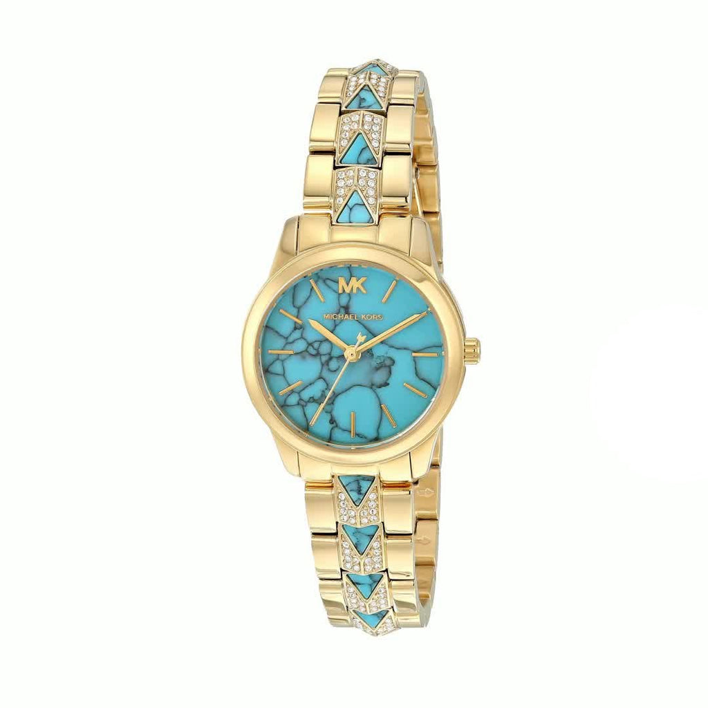 Michael Kors Petite Runway Mercer Blue Dial Gold Steel Strap Watch For Women - MK6673 Buy Now By Michael Kors