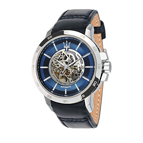 Maserati Ingegno Automatic Blue Skeleton Dial Black Leather Strap Watch For Men - R8821119004 Buy Now By Maserati
