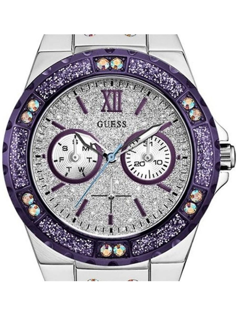 Guess Limelight Quartz Silver Dial Purple Leather Strap Watch For Women - W0775L6 Buy Now By Guess
