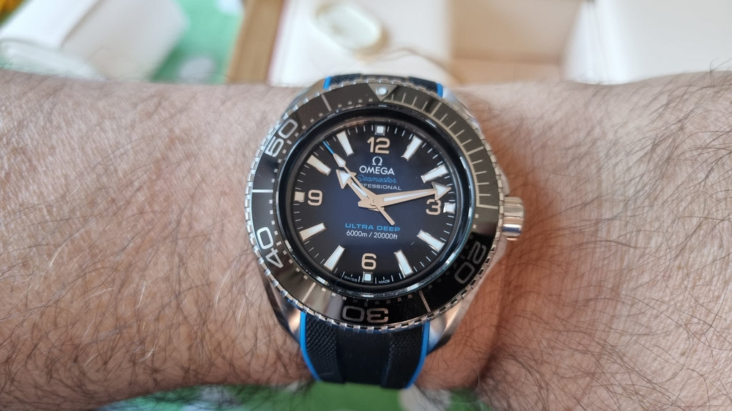 Omega Planet Ocean 6000M Co Axial Master Chronometer 45.5mm Blue Dial Black Rubber Strap Watch for Men - 21532462103001 Buy Now By Omega