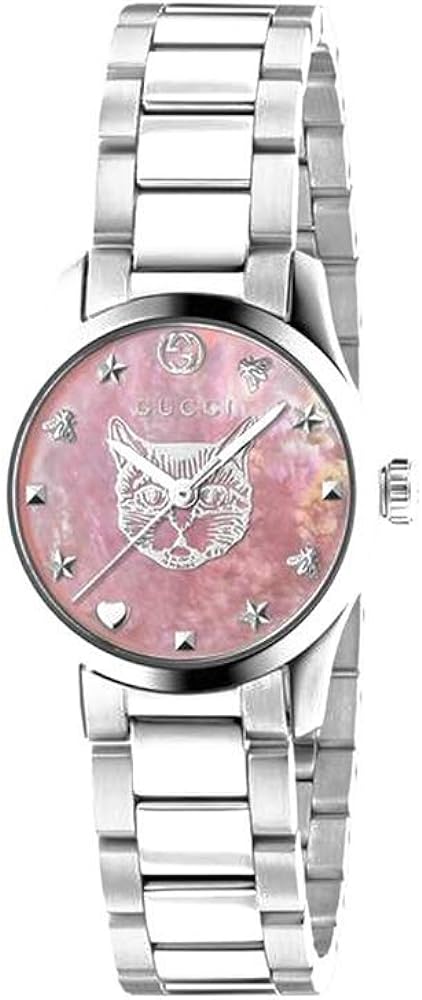 Gucci G Timeless Quartz Mother of Pearl Pink Dial Silver Steel Strap Watch For Women - YA1265013 Buy Now By Gucci