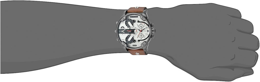 Diesel Mr. Daddy 2.0 Chronograph Silver Dial Brown Leather Strap Watch For Men - DZ7394 Buy Now By Diesel