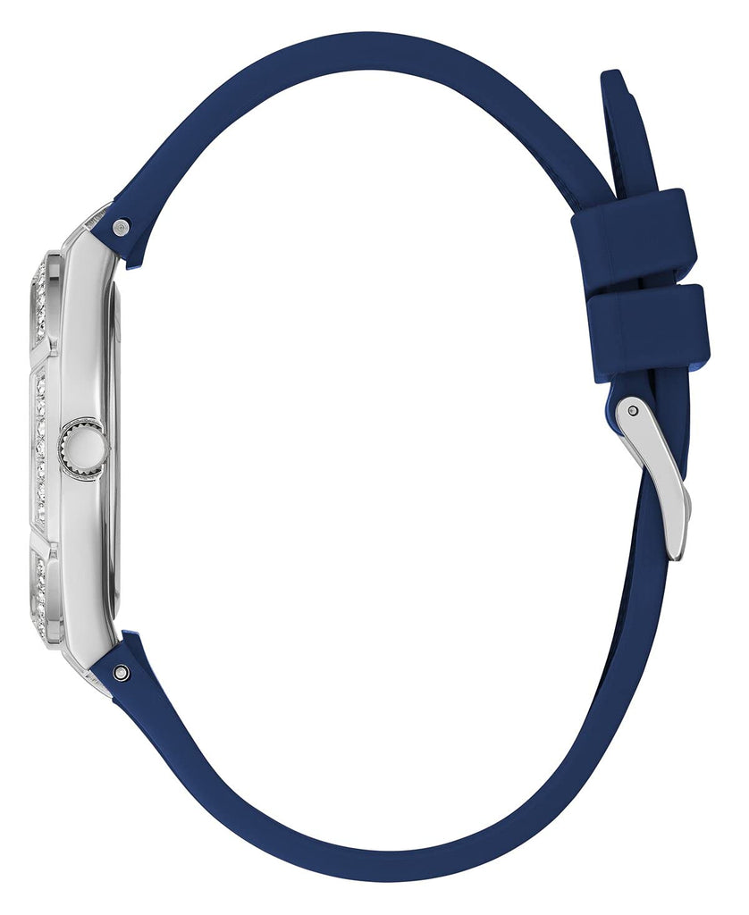 Guess Cosmo Diamonds Silver Dial Blue Rubber Strap Watch for Women - GW0034L5 Buy Now By Guess