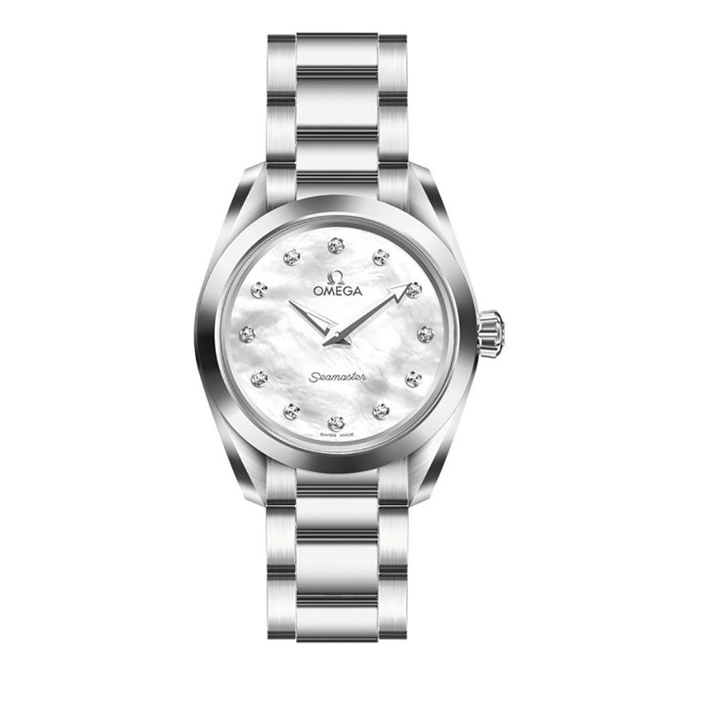 Omega Seamaster Aqua Terra Quartz Diamonds Mother of Pearl Dial Silver Steel Strap Watch for Women - 220.10.28.60.55.001 Buy Now By Omega