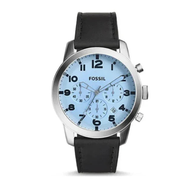 Fossil Pilot Chronograph Sky Blue Dial Black Leather Strap Watch for Men - FS5162 Buy Now By Fossil