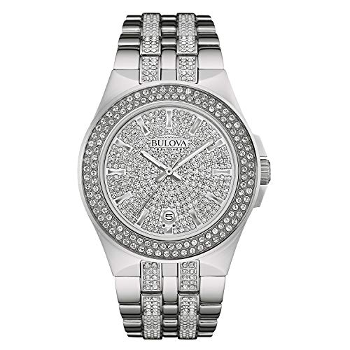 Bulova Crystal Pave Silver Dial Silver Steel Strap Watch for Men - 96B235 Buy Now By Bulova