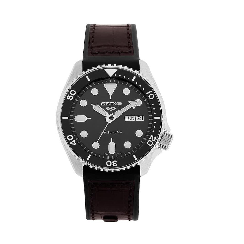 Seiko 5 Sports SKX Automatic Black Dial Black Leather Strap Watch for Men - SRPD55K2 Buy Now By Seiko