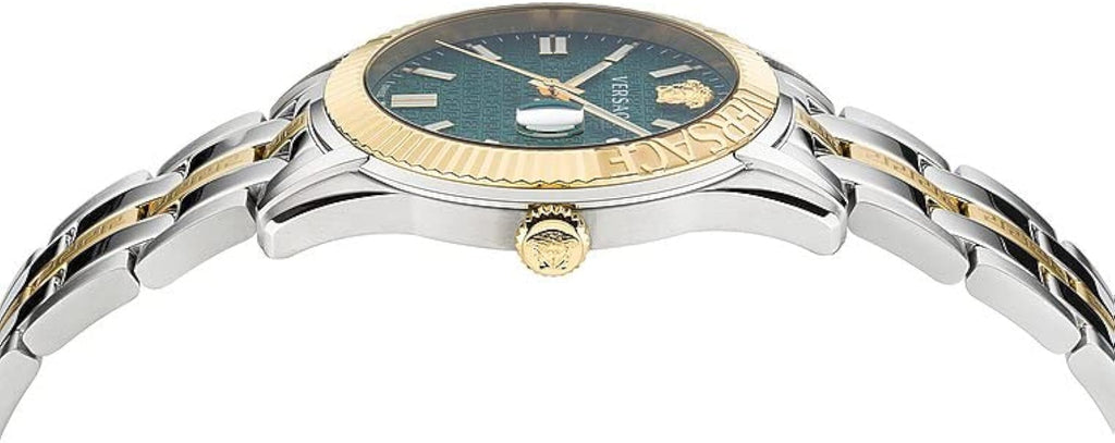 Versace Greca Time Quartz Green Dial Two Tone Steel Strap Watch For Men - VE3K00422 Buy Now By Versace