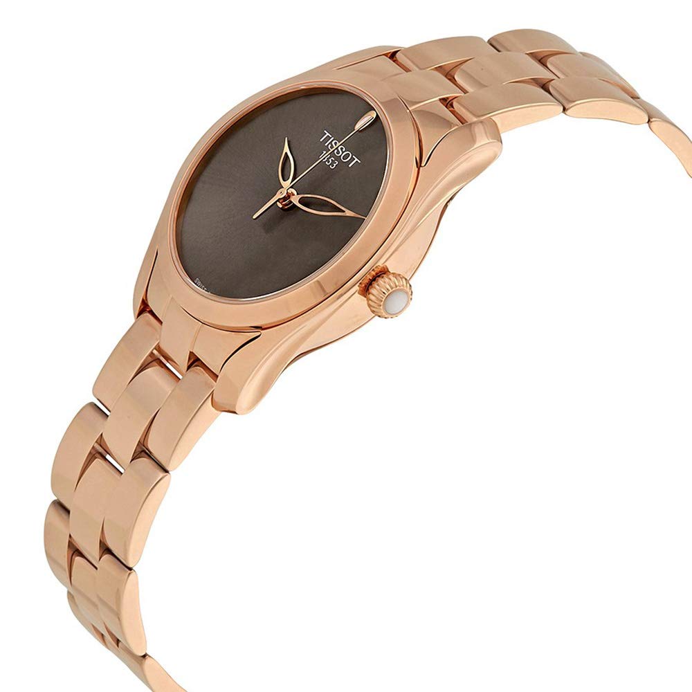 Tissot T Wave Anthracite Dial Rose Gold Steel Strap Watch For Women - T112.210.33.061.00 Buy Now By Tissot