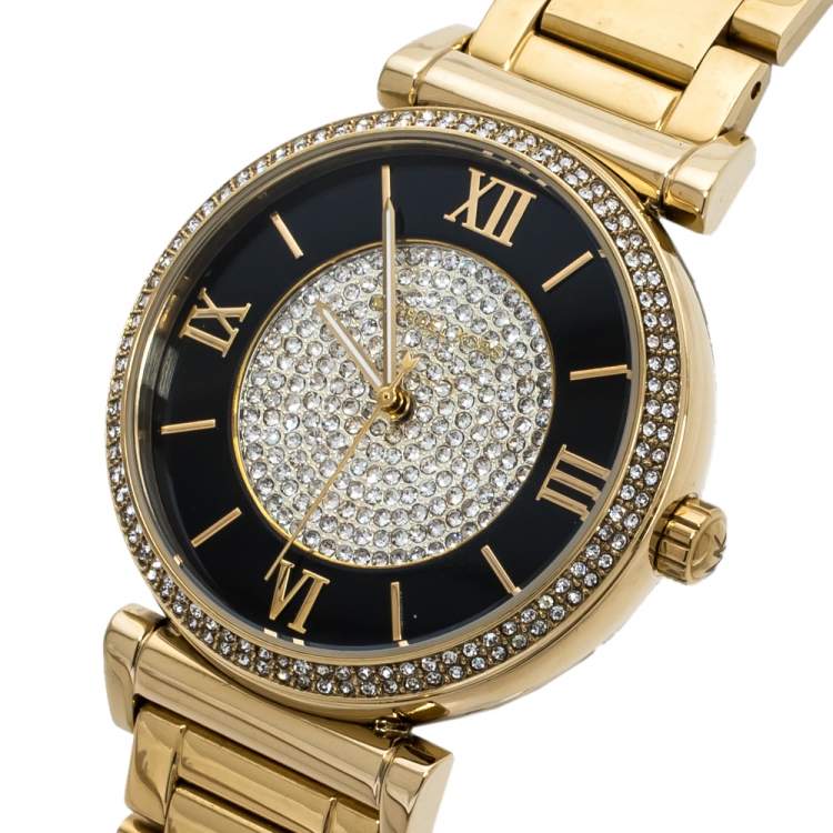 Michael Kors Catlin Black Dial Gold Steel Strap Watch for Women - MK3338 Buy Now By Michael Kors