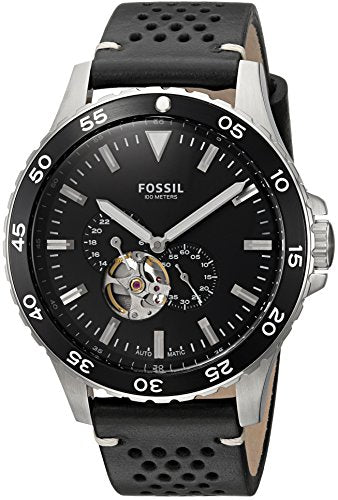 Fossil Crewmaster Sports Automatic Black Dial Black Leather Strap Watch for Men - ME3148 Buy Now By Fossil
