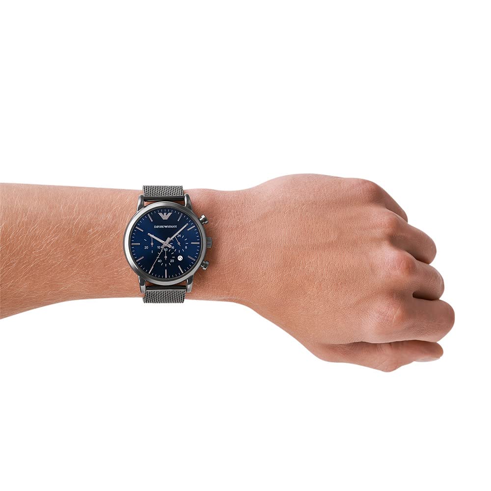 Emporio Armani Chronograph Blue Dial Gun Metallic Mesh Bracelet Watch For Men - AR1979 Buy Now By Emporio Armani