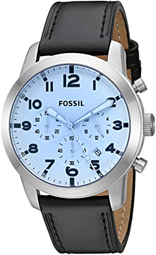 Fossil Pilot Chronograph Sky Blue Dial Black Leather Strap Watch for Men - FS5162 Buy Now By Fossil
