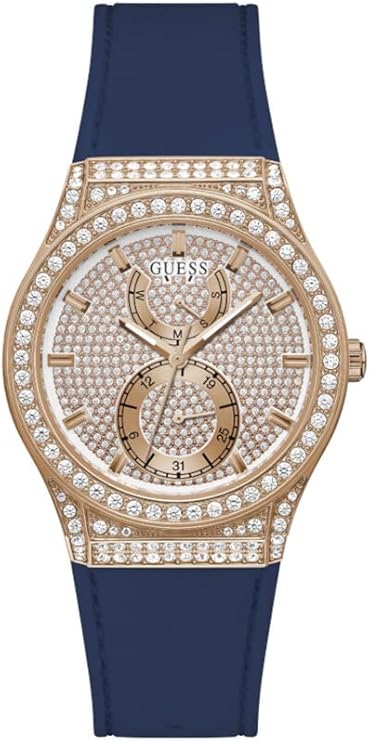 Guess Multifunction Crystals Rose Gold Dial Blue Rubber Strap Watch For Women - GW0439L4 Buy Now By Guess