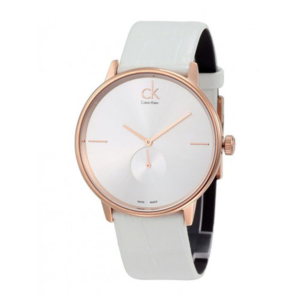 Calvin Klein Accent Silver Dial White Leather Strap Watch for Women - K2Y216K6 Buy Now By Calvin Klein
