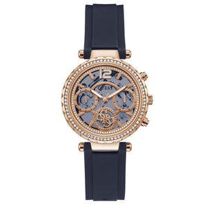Guess Solistice Diamonds Roe Gold Dial Black Rubber Strap Watch for Women - GW0484L2 Buy Now By Guess