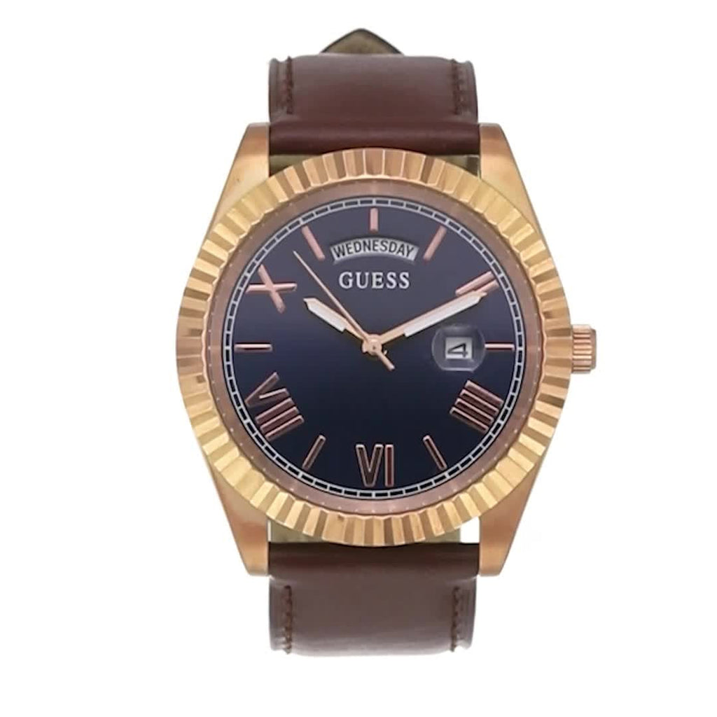 Guess Connoisseur Blue Dial Brown Leather Strap Watch For Men - GW0353G2 Buy Now By Guess