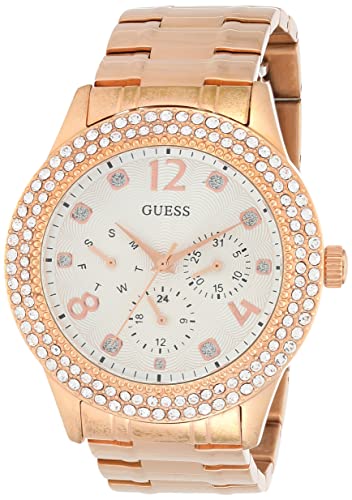 Guess Bedazzle Diamonds Silver Dial Rose Gold Steel Strap Watch For Women - W1097L3 Buy Now By Guess