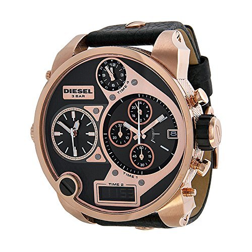 Diesel Big Daddy Gold & Black Dial Black Leather Strap Watch For Men - DZ7261 Buy Now By Diesel