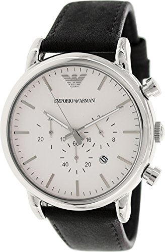 Emporio Armani Classic Quartz Chronograph White Dial Black Leather Strap Watch For Men - AR1807 Buy Now By Emporio Armani