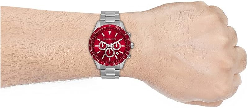 Michael Kors Layton Chronograph Red Dial Silver Steel Strap Watch For Men - MK8822 Buy Now By Michael Kors