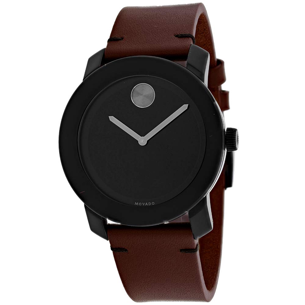 Movado Bold Black Dial Brown Leather Strap Watch For Men - 3600305 Buy Now By Movado