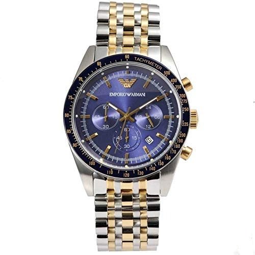 Emporio Armani Tazio Chronograph Blue Dial Two Tone Stainless Steel Watch For Men - AR6088 Buy Now By Emporio Armani