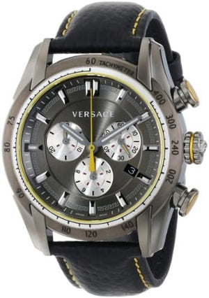 Versace V Ray Chronograph Grey Dial Black Leather Strap Watch for Men - VDB020014 Buy Now By Versace
