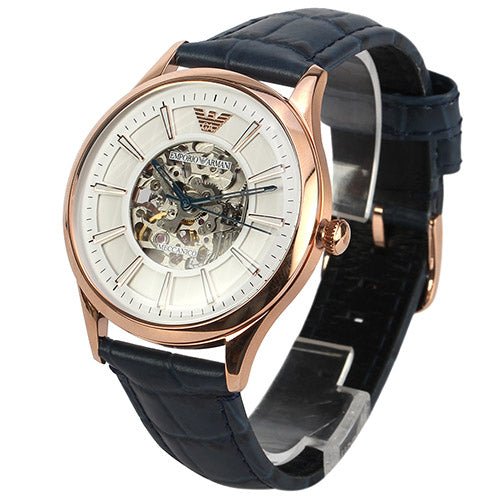 Emporio Armani Meccanico Automatic White Dial Blue Leather Strap Watch For Men - AR1947 Buy Now By Emporio Armani