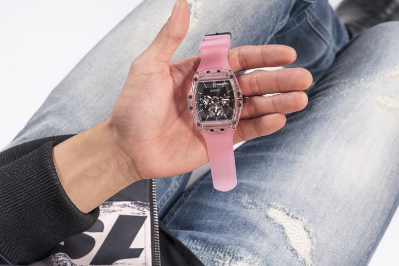 Guess Sporting Black Dial Pink Rubber Strap Watch for Men - GW0032G1 Buy Now By Guess